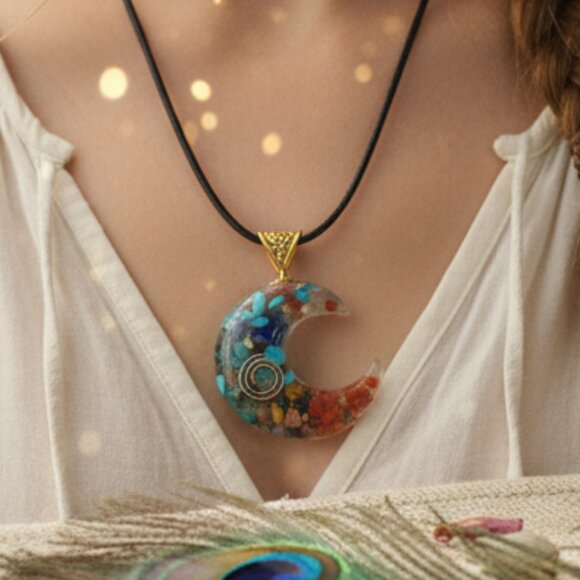 🆕️Mystical Boho-Chic Crescent Moon Trendy Pendant Gemstone Healing Necklace 🌟 - Picture 10 of 13